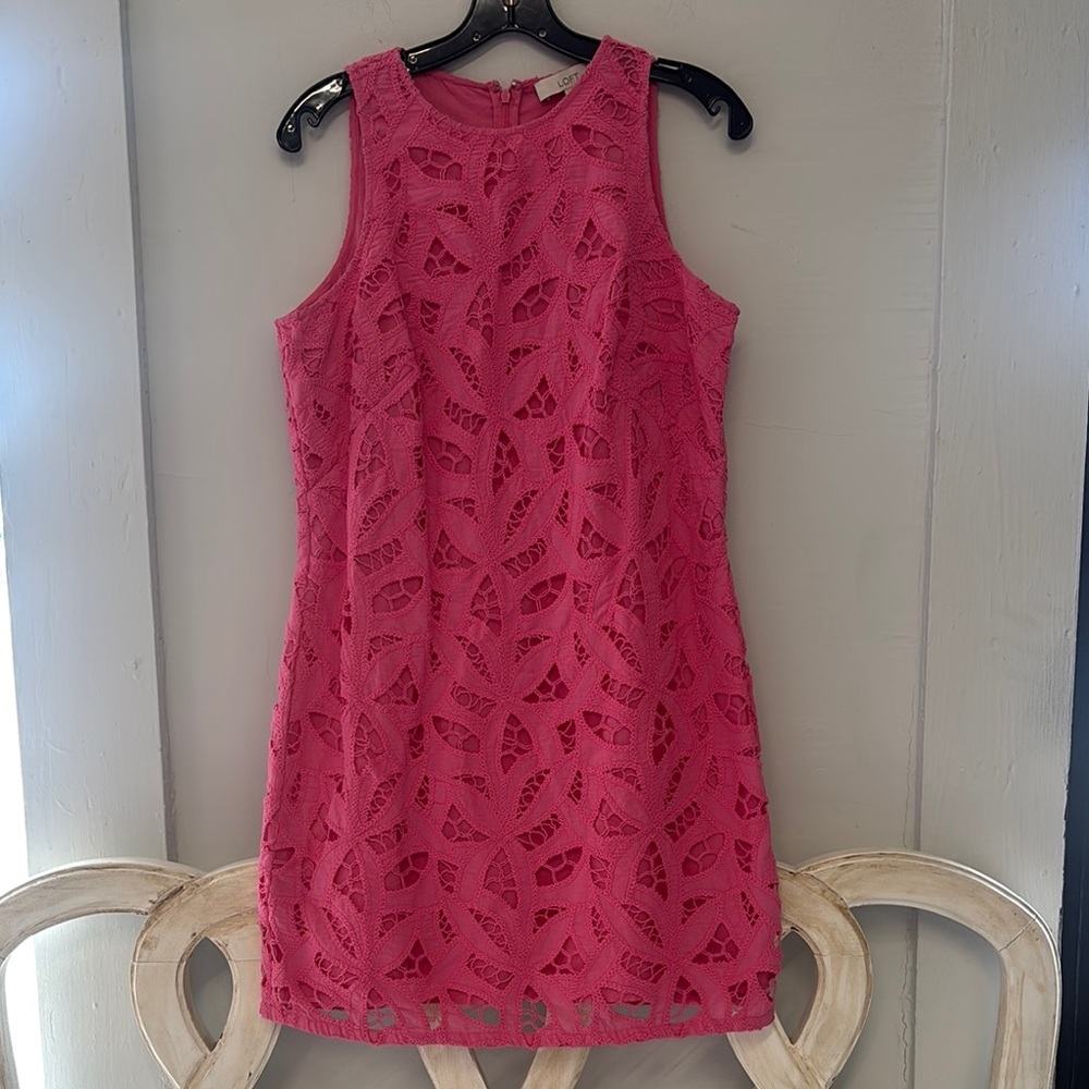 LOFT Hot Pink Lace Shift Dress Size 8